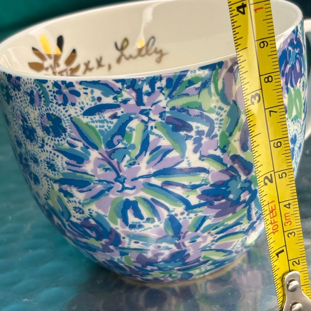 Lilly Pulitzer Turquoise Gold Blue Green Purple Lion Flower Coffee Mug Tea Cup